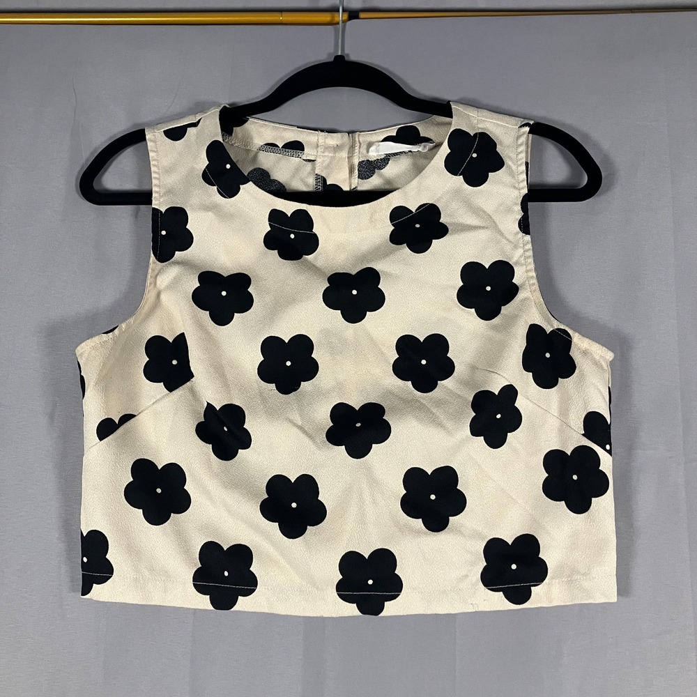 Lush Black and White Floral Crop Top